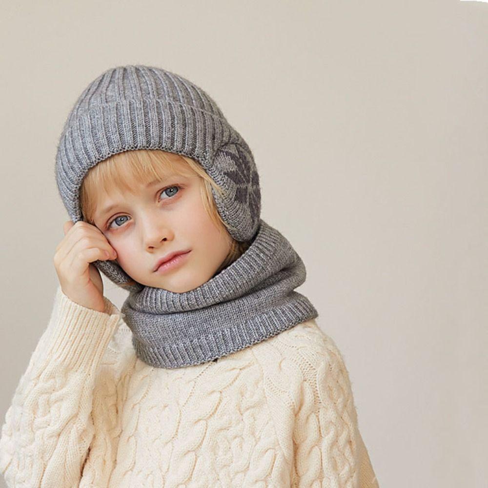 2pcs Coldproof Children Knitted Beanie Solid Color Pullover Hat Fashion Scarf Hat Set  Winter