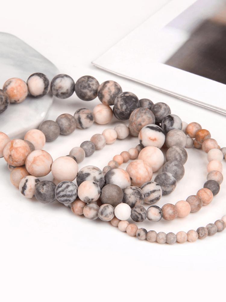 Naturliga Frostade Rosa Zebra Mineralstensarmband Handgjorda Matta Stenpärlarmband Kvinnor Män Yoga Meditationssmycken Gåva 1 st