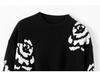 Women's Pure Cashmere Rose Color Block Round Neck Sweater