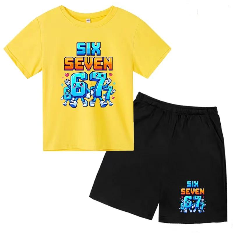 Boys and Girls Summer Fashion Set Cartoon Print T-Shirt and Shorts Casual Two-Piece Outfit