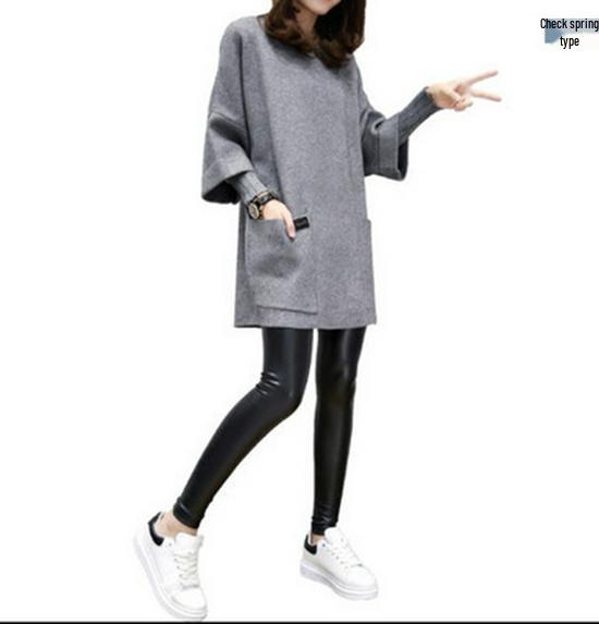 2026 Autumn/Winter Women's Plus Size Loose Patchwork Long Sleeve Solid Top Jacket
