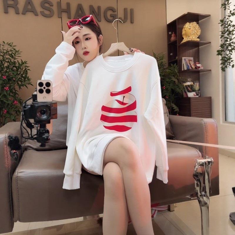 Women's Hip-Hop Hoodie, Loose Fit with Velvet, Chic for Spring and Autumn, Trendy and Thickened for Winter