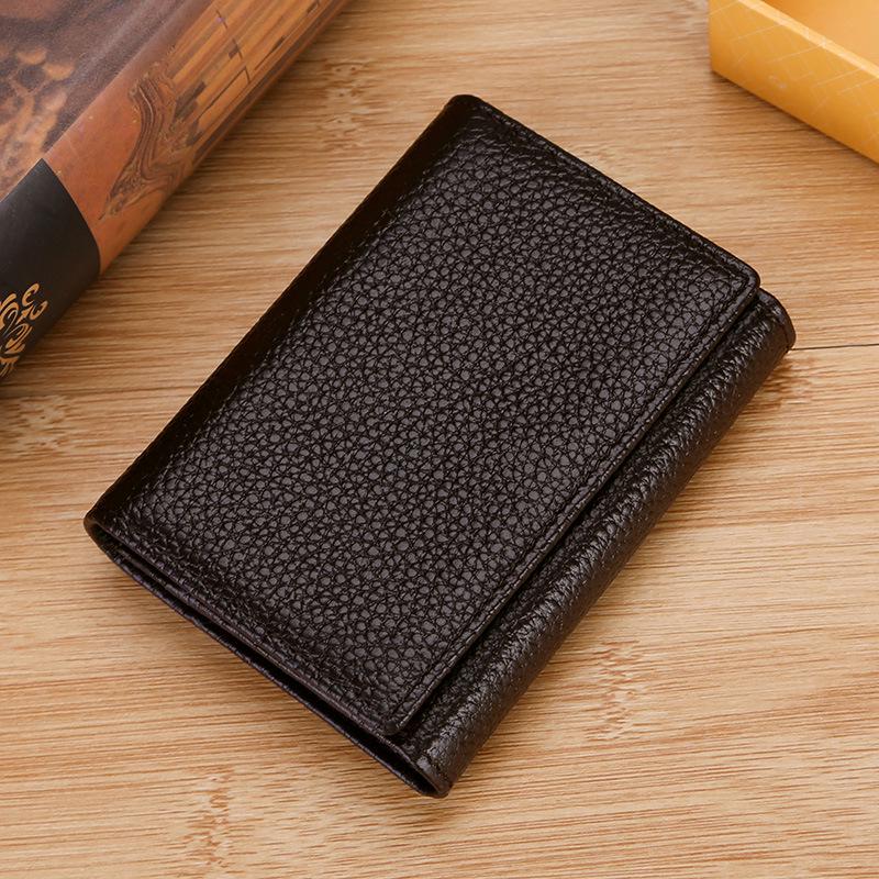 

Direct sales leather three-fold card bag, cowhide credit card bag, multi-card business card bag, zipper card bag, card holder. кавовий