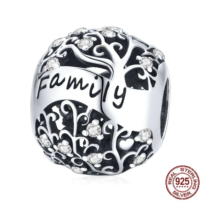 

S925 Sterling Silver Bracelet Family Tree Hollow Zircon Branch Beads Pattern