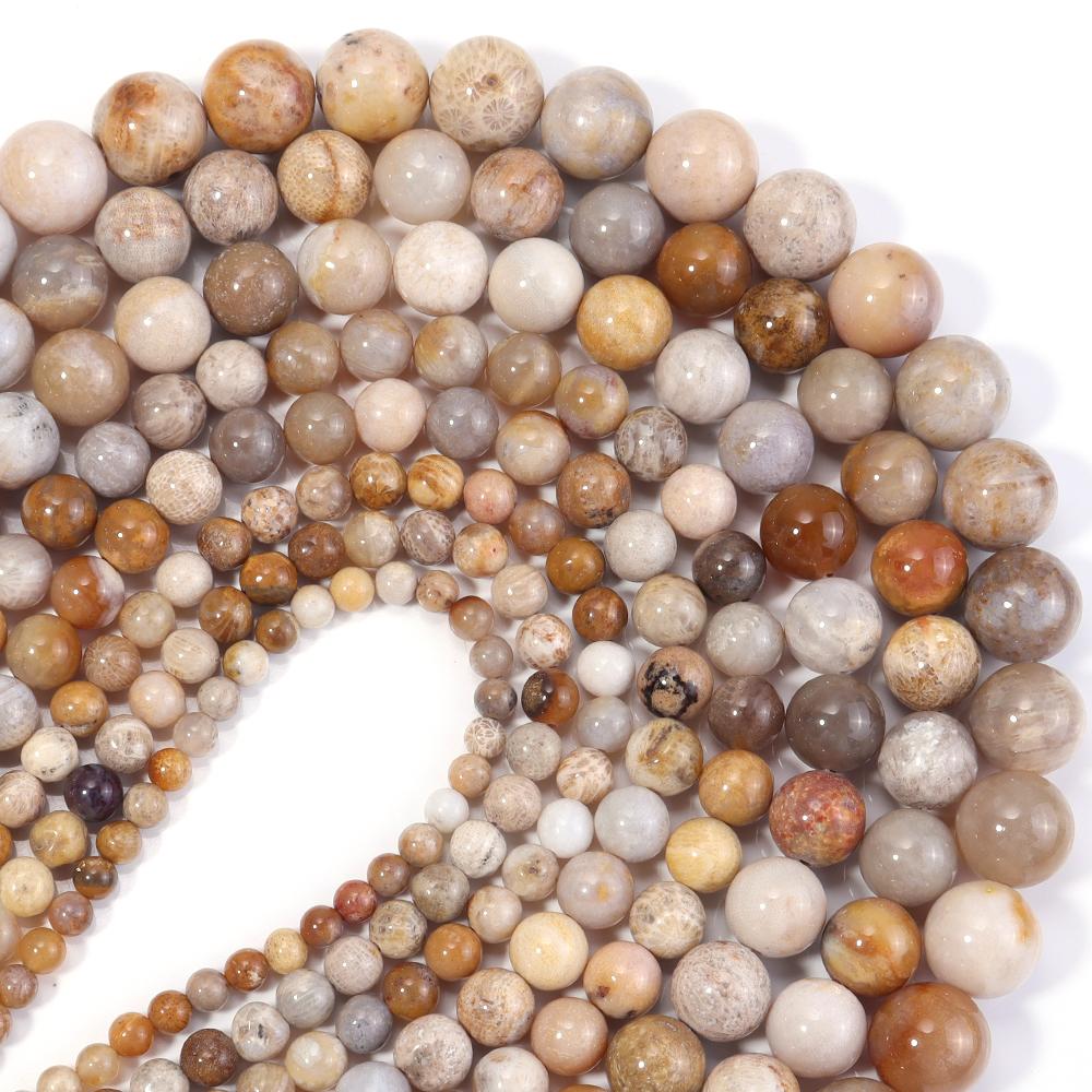 Natural Coral Jade Stone Beads 4 6 8 10 12mm Chrysanthemum Agate Round Spacer Beads For DIY Jewelry Making Bracelets Necklace