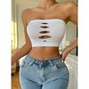 Strapless Cutout Ribbed Tube Top Sexy Hollow Out Crop Top for Club Party Streetwear
