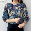 ZANZEA Ethnic Print Casual Round Neck Loose 3/4 Sleeve Blouse