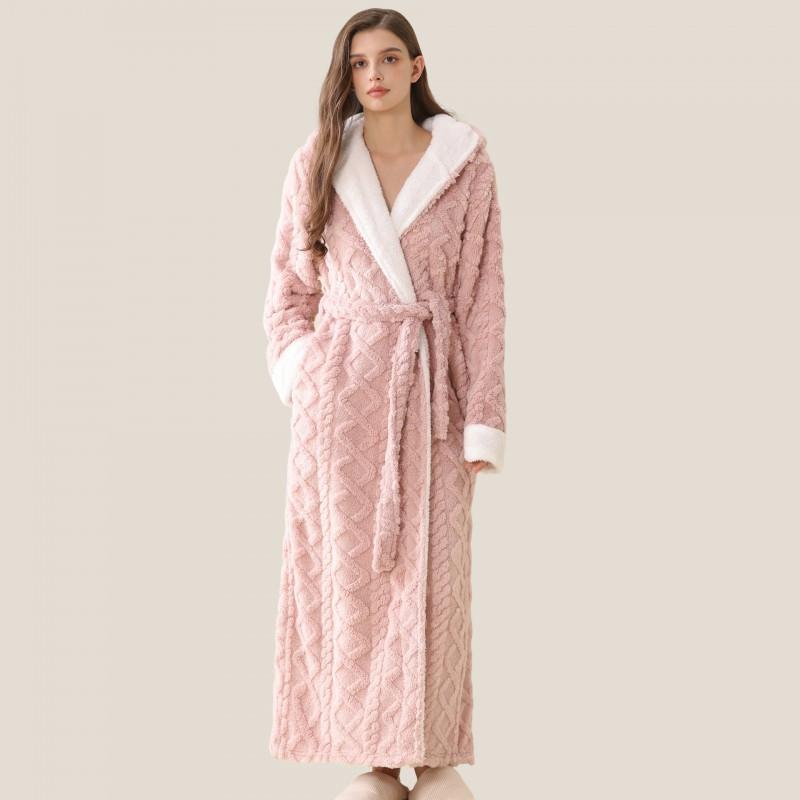 B2W Digital Mens Womens Flannel Robe Hooded Fleece Bathrobe Thick Warm Winter Loungewear