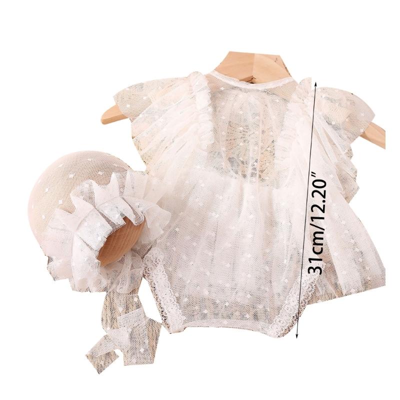 0-1M Baby Girls Photography Props Lace Dress Jumpsuit Mesh Hat Newborns Photo Props Photoshooting Hat & Romper Costume