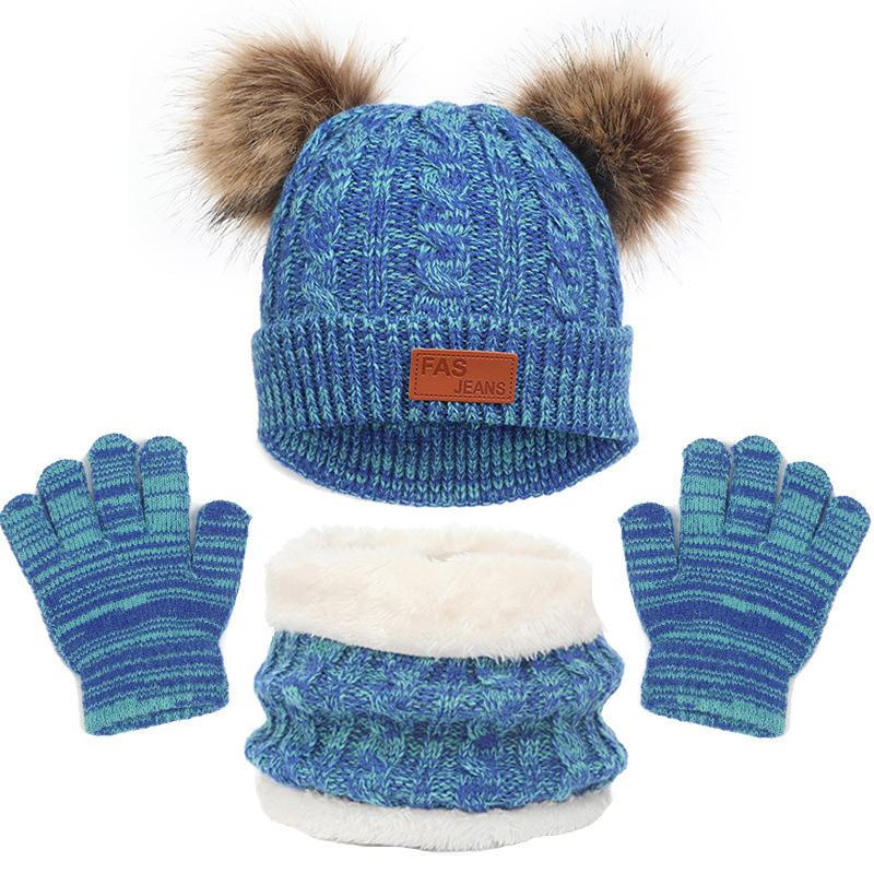 3PCS/set Kids Hat Scarf Gloves Set Baby Winter Warm Girls Boys Pompom Beanie Cap