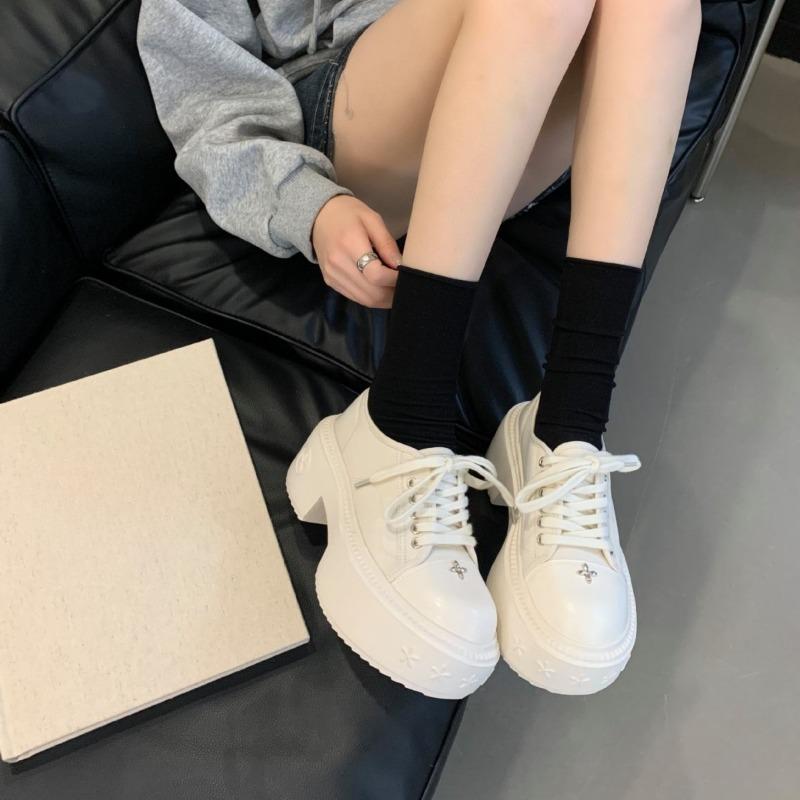 Jesienne buty płócienne na grubej podeszwie, z okrągłym noskiem, grube, codzienne, dla kobiet