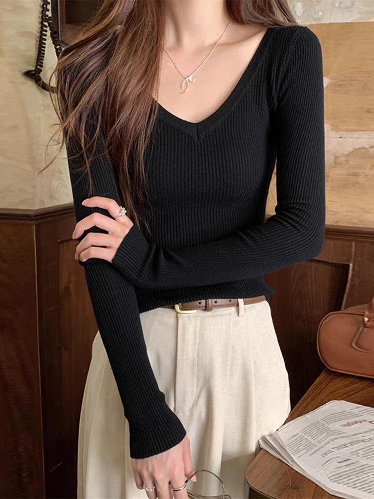 LIMEIZI Korean Style Velvet V-Neck Slimming Knitted Sweater for Women One Size 80-120 Jin