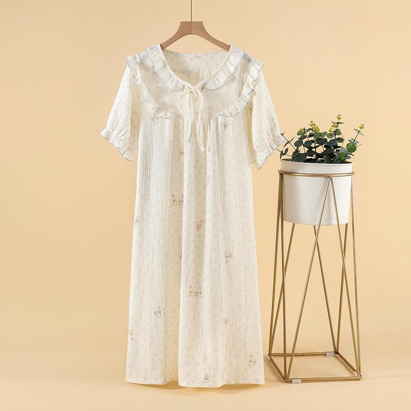 Pajamas Women's Spring, Summer and Autumn Crepe Cloth Pure Cotton Small Fresh Floral Sweet Home Nightdress Short Sleeve Shorts Set Loungewear
