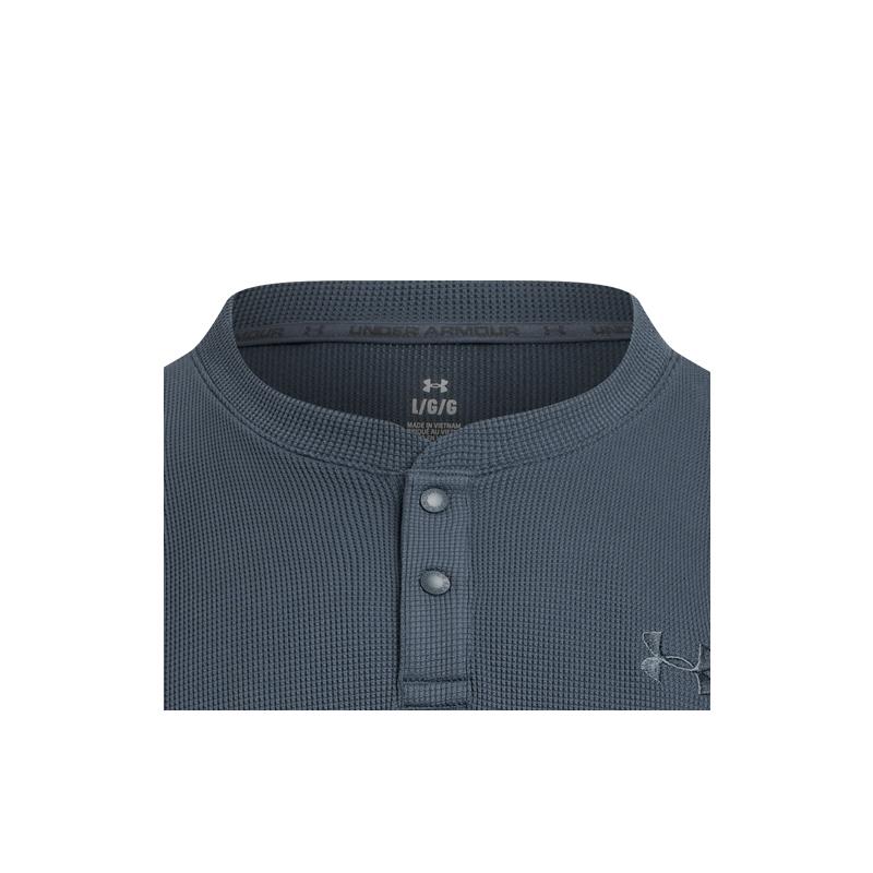 Under Armour Waffle Henley Logo Drop Shoulder Breathable T-Shirt Men Tops Storm-Gray 6007562-044