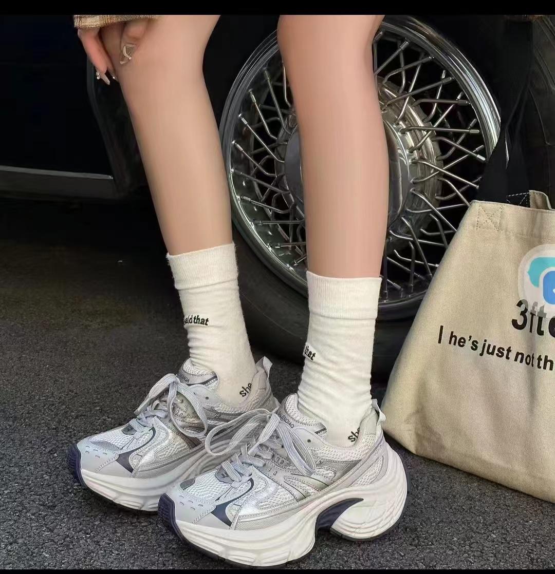 

мода 2024 Лето Женская мода шнуровка толстая подошва кроссовки дышащая повседневная обувь для ходьбы 40 светло-серый