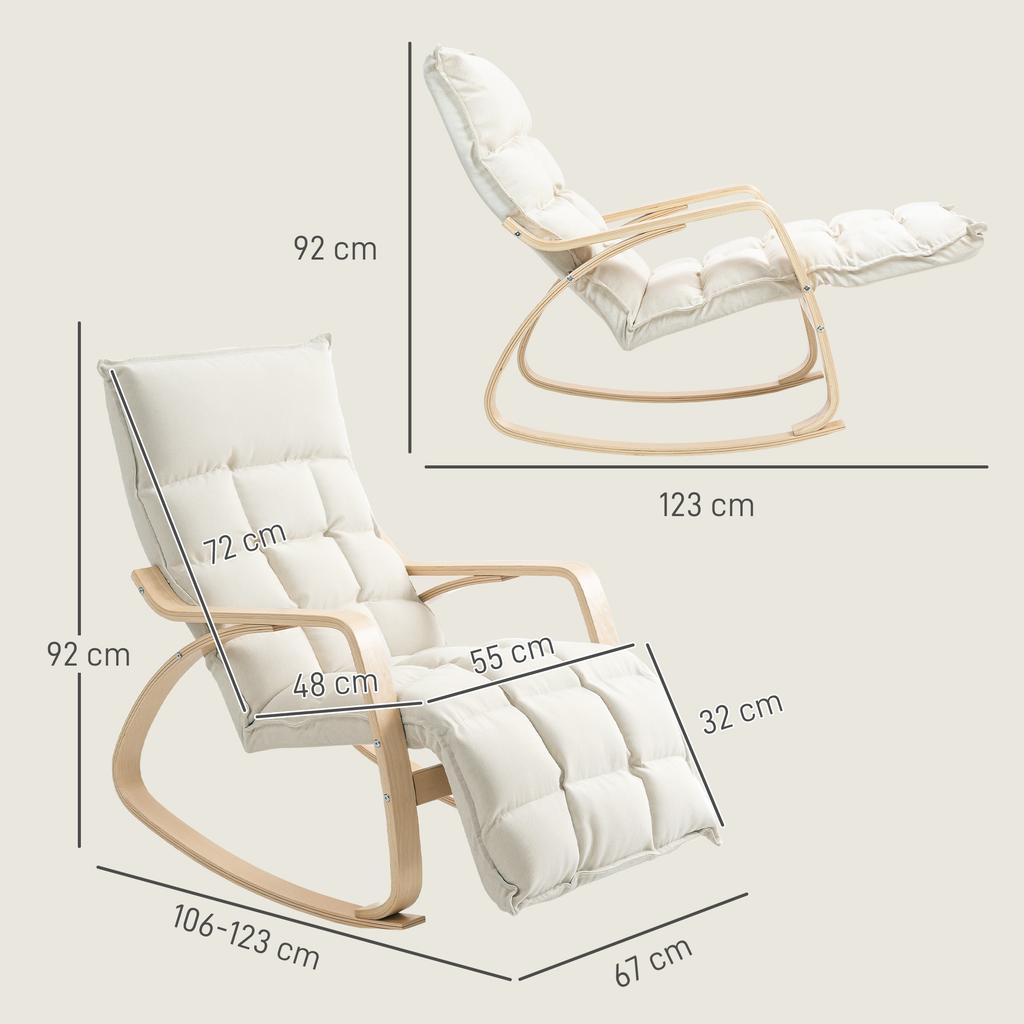 Upholstered Rocking Chair, Relaxation Armchair with Armrests and Steel Frame, for Living Room, Bedroom, Cream White
