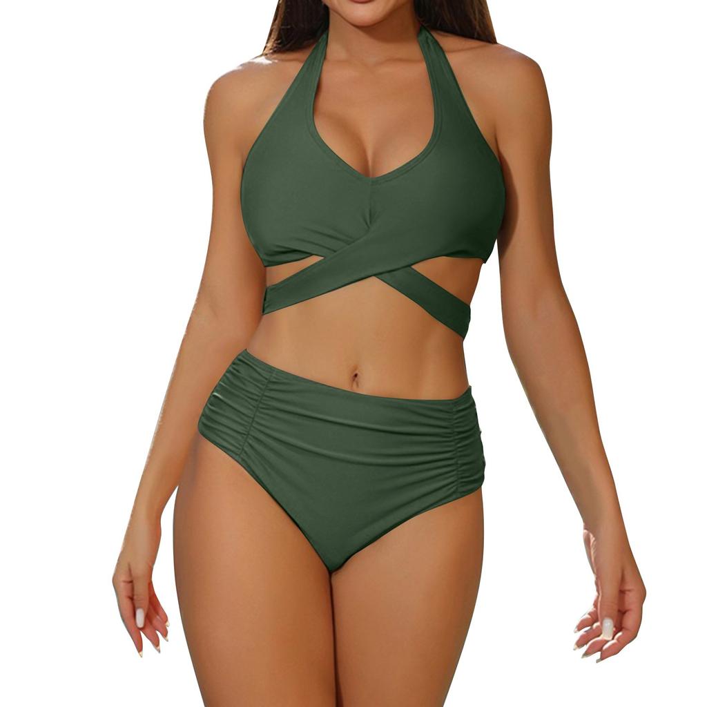 Women's Solid Swimwear Sense Bikini With Chest Pad No Steel Bra Swimwear