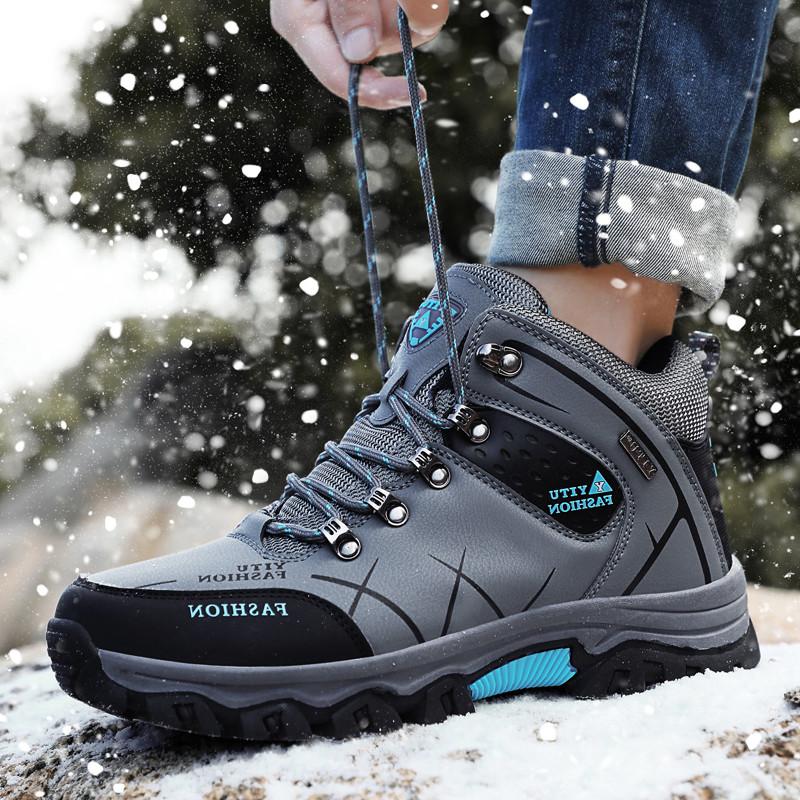 Brand Men's Winter Snow Boots Plush Warm Ankle Boots Waterproof Leather Sneakers Outdoor Male Hiking Boots Work Shoes Size 39-47