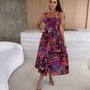 Mid-Length Sling Dress European and American Summer Tie Chest Pad Print Slim fit A Word Sleeveless Skirts Dress