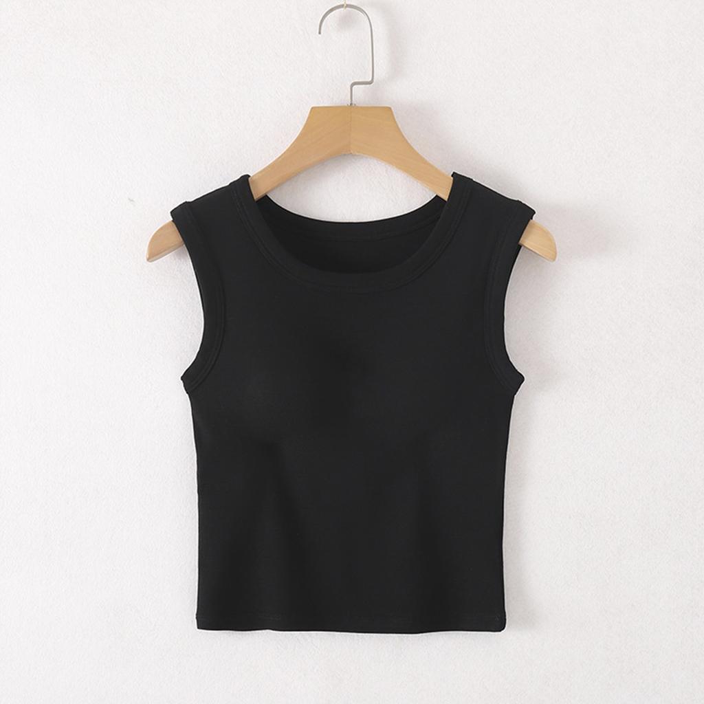 Ladies With Chest Cushion, Wide Shoulder Vest, Round Neck Yoga Suit, Underwear, Bottom Layer