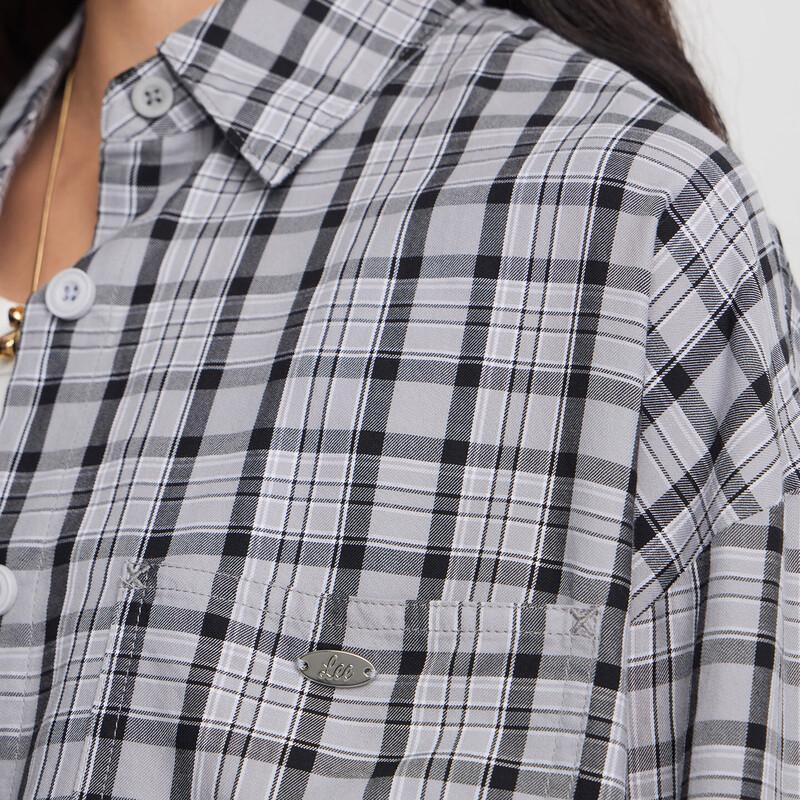 Lee Women's Plaid Short Drawstring Hem Long-Sleeve Shirt