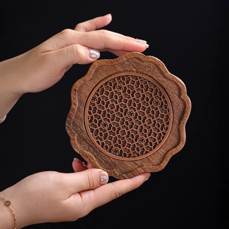 Traditionelles Nussbaum-Tee-Tablett Teekanne Teetasse Massivholz-Tablettmatte Büro Kaffeetassen-Tabletts Heim Teezeremonie-Zubehör
