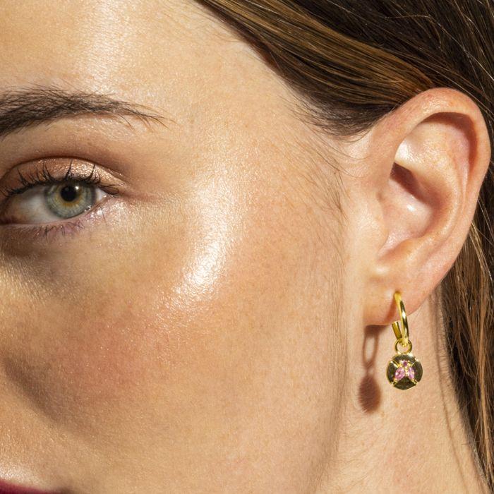 Boucles d'oreilles Luxenter en argent 925 et zircon rose finition or 18k - Ufore