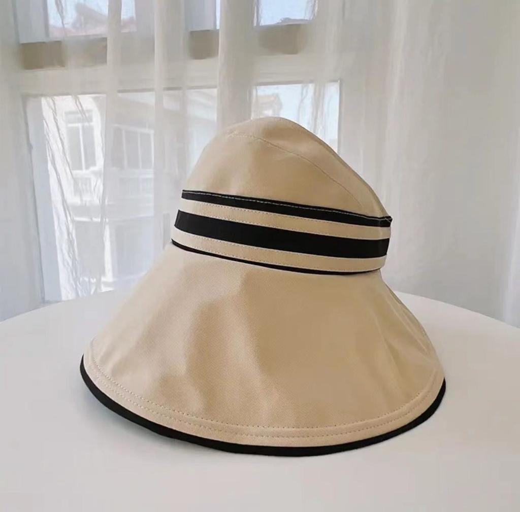 Spring and Summer Big Brim Shading Empty Top Striped Hat Big Brim Outdoor Face Covering Summer Versatile Hat Breathable Adult