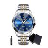 POEDAGAR 1pc Business Men's Stainless Steel Quartz Waterproof Luminous Watches, Dual Calendar Display, Men Gift