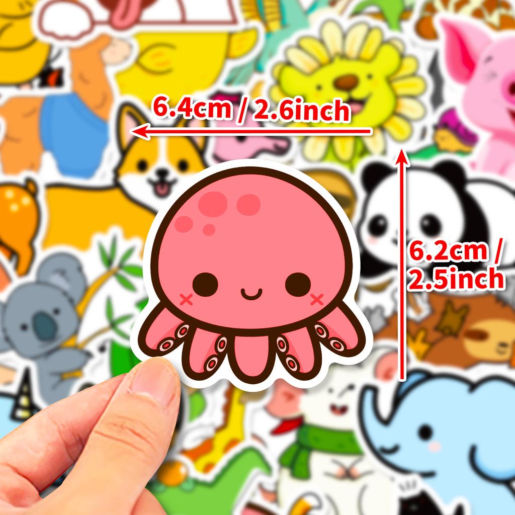 50pcs Cartoon Animal Sticker Waterproof Vinyl Decals DIY Laptops Water Bottles Phones Decorative Stickers