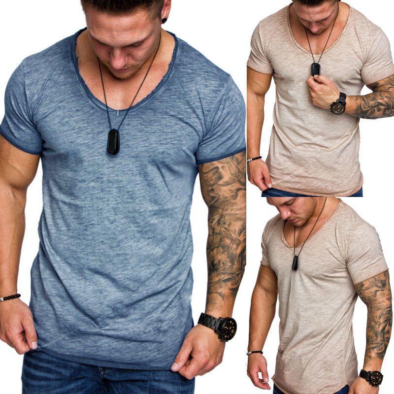 Fashion Men's Casual Tops V-neck T-shirt With Slim Fit And Premium Cotton Blend