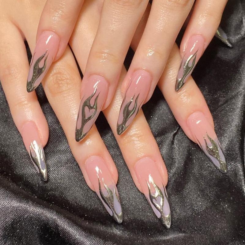 Noste Dlouhý Francouzský Ručně Dělaný Manikúrní Kousek Kamínkový Postupný Přechod Odnímatelná Nálepka na Nehty