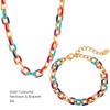Colourful Enamel Necklace Bracelet For Women Stainless Steel 18K Gold Plated Waterproof Women's Neck Chain Bracelets Zircon Set