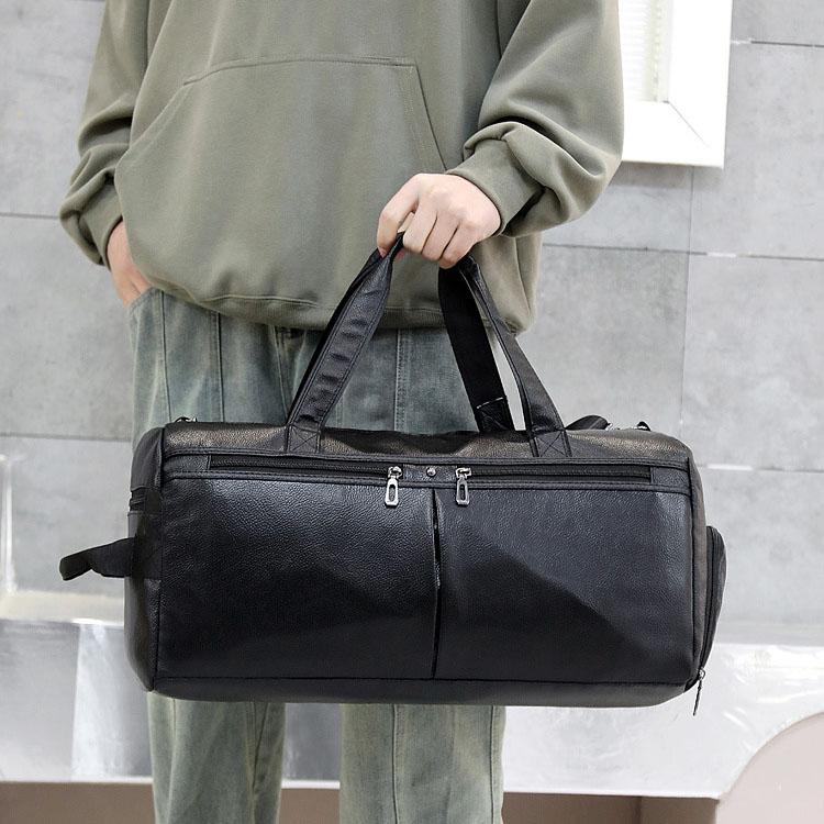 Δερμάτινη τσάντα ταξιδιού PU μεγάλης χωρητικότητας Ανδρική τσάντα επιβίβασης με τρόλεϊ, τσάντα γυμναστικής διαχωρισμού υγρό και στεγνό