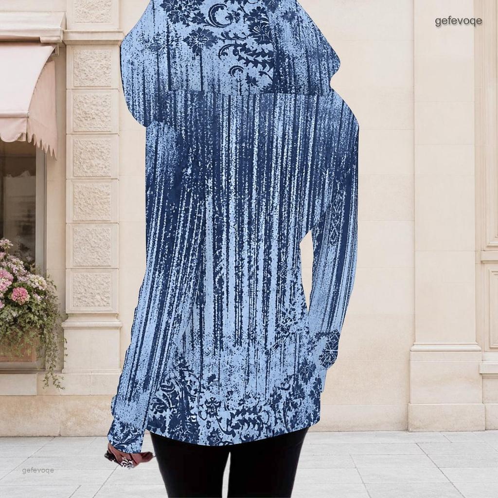 Women Plus Size Marble Printed Long Sleeve Cutout Neck Cold Shoulder Fitted Blouse