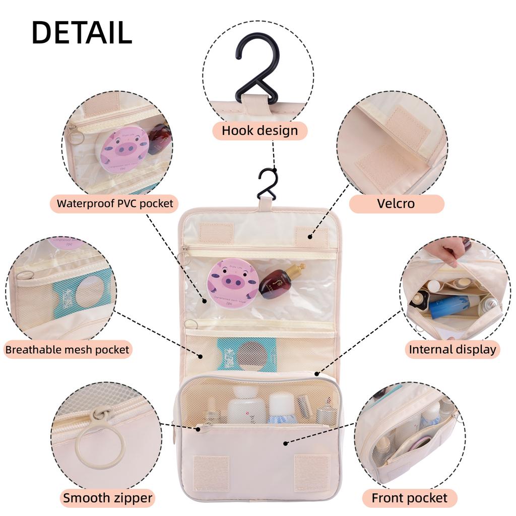 Travel Hanging Hook Wash Bag Large Capacity Foldable Cosmetic Bag Multifunctional Storage Portable Handbag