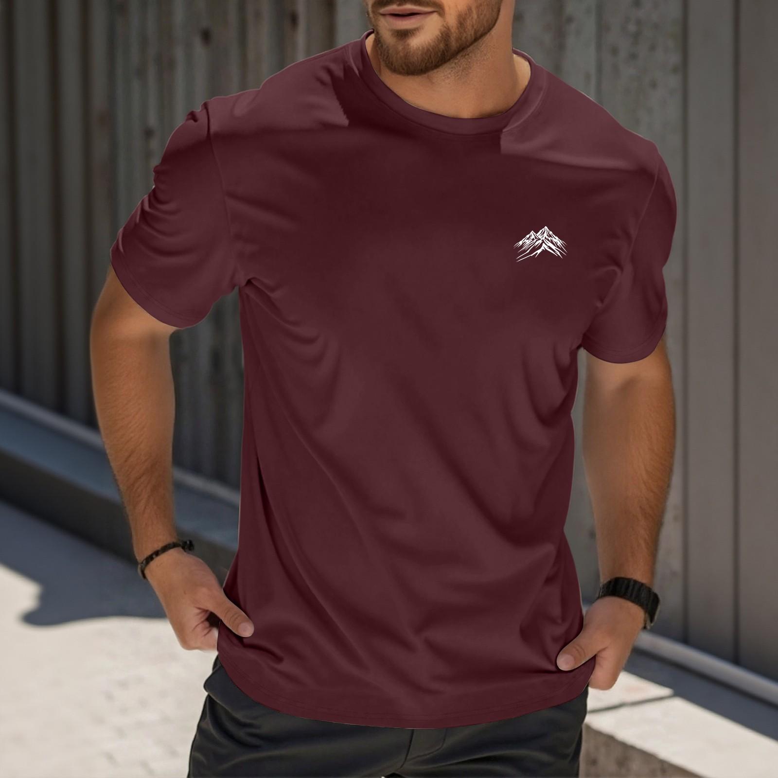 

Men s Fashion Printed Round Neck Straight Shoulder Short Sleeve T-Shirt Top XL винний