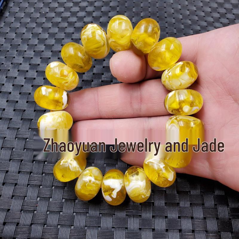 Imitation Beeswax Abacus Bead Bracelet with Amber Clasp