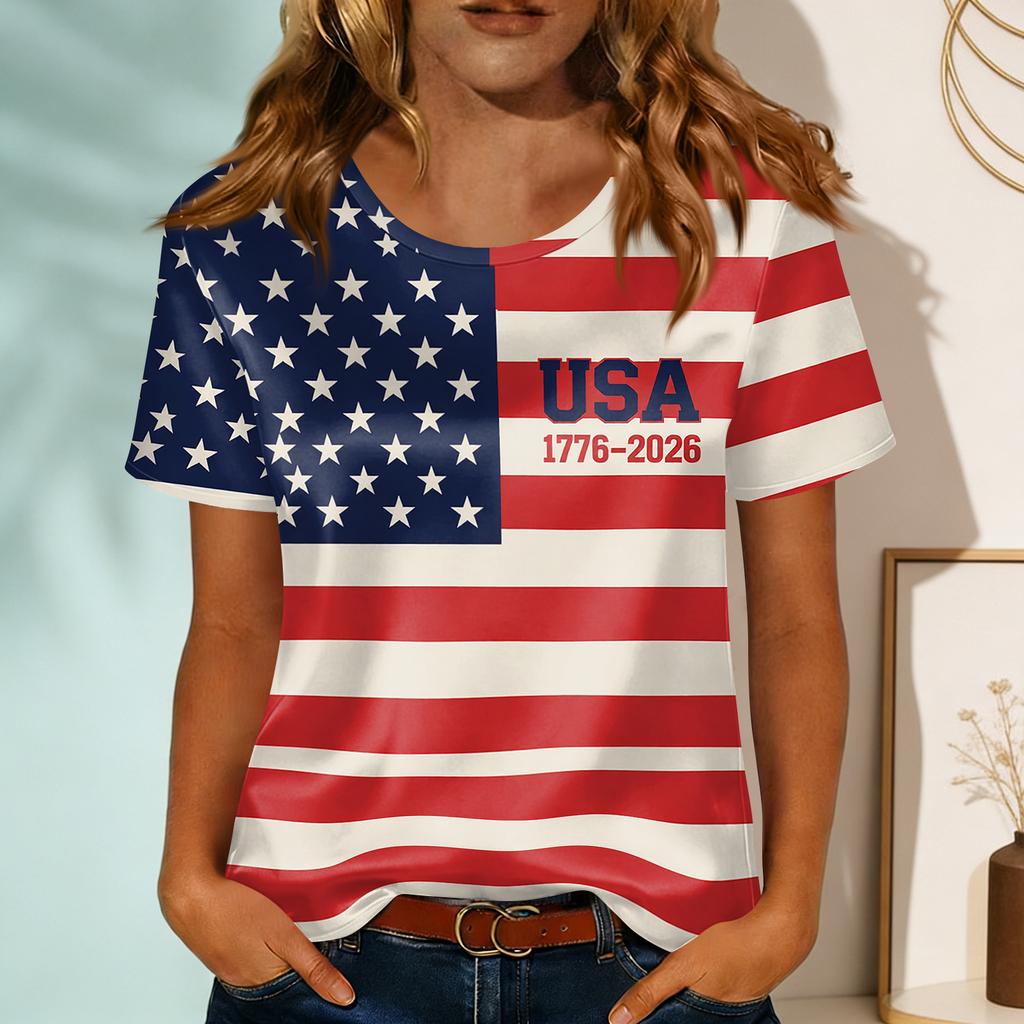 Women's Fashionable Casual Round-neck Printed Short-sleeved T-shirt Top