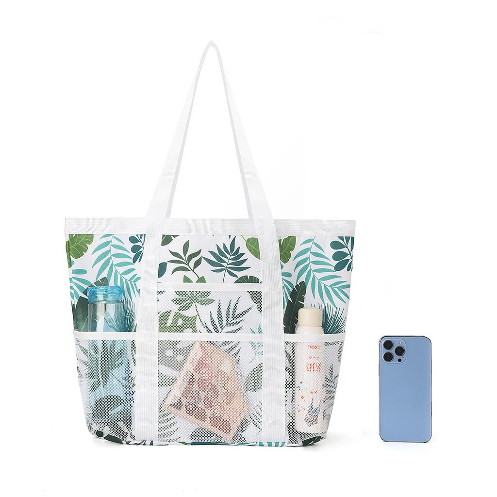Large Capacity Mesh Beach Bag, Multi-Pocket Toy Storage Bag, Bathroom Organizer, Lightweight and Breathable Beach Tote