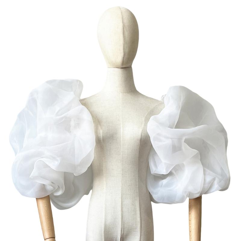 

Elegant Lantern Sleeves Bridal Puff Arm Covers Breathable Nylon Arm Sleeves For Wedding And Formal Event Arm Decoration білий