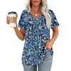 Women's Casual V-Neck Short Sleeve Chest Ruffle Printed Top