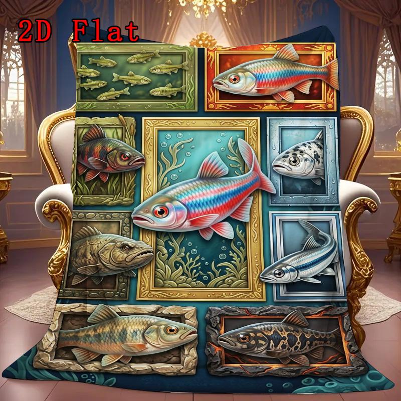 Fish Gallery 2D Flat Pattern Flannel Blanket, High Quality All Seasons, Home Decor, Warmth and Comfort, Perfect for Christmas Gifts.