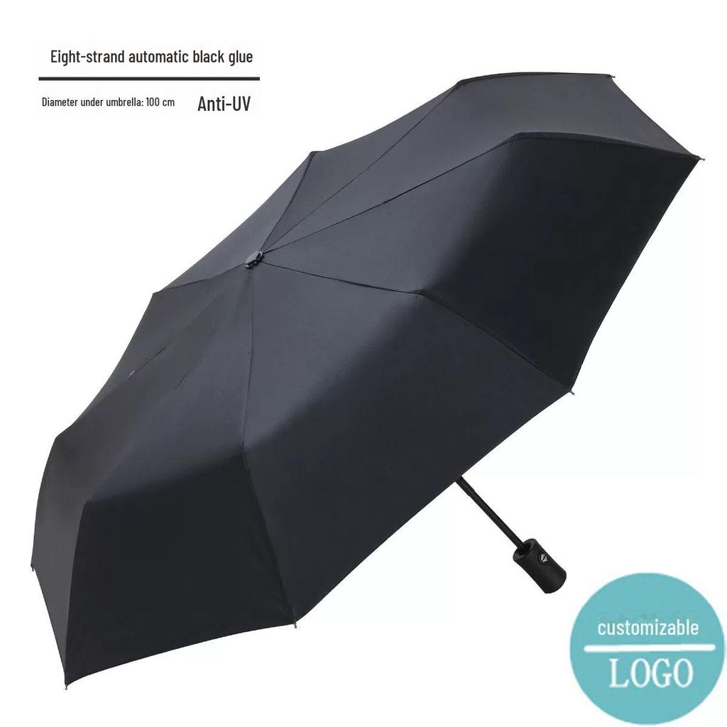 Umbrella Sunny And Rainy Automatic With Printed Logo Black Plastic Spf Sunscreen Threefolding Design