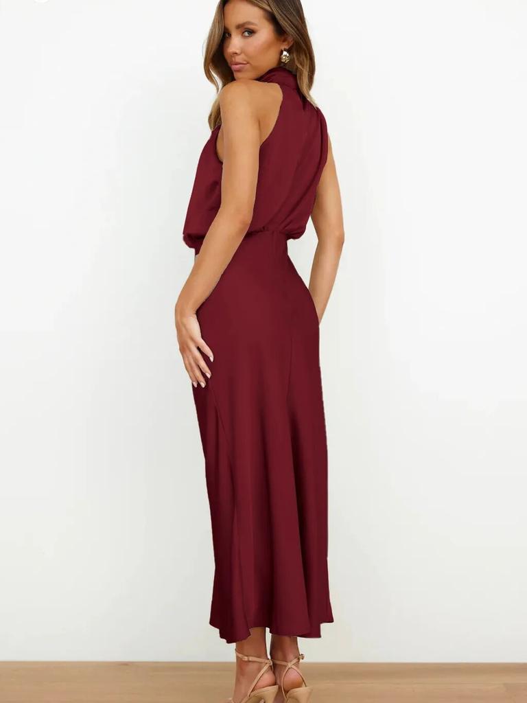 Luxury Satin Sleeveless Dress for Women - Elegant Evening Gown for Spring/Summer Collection