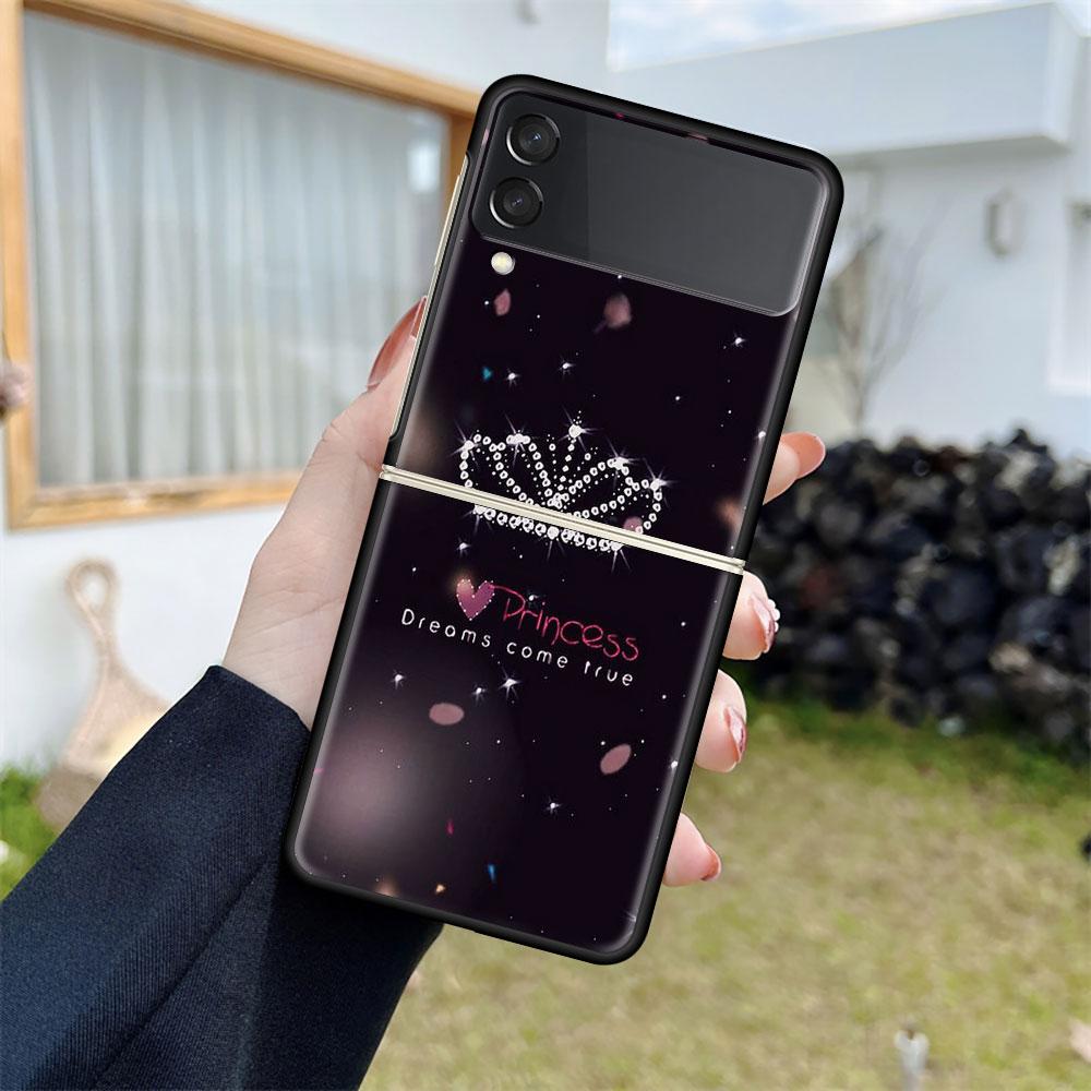 Luxusní pouzdro pro Samsung Galaxy Z Flip 4 3 5G černé PC pevné pouzdro na telefon módní zadní kryt ZFlip Funda princezna máma královna skořápka