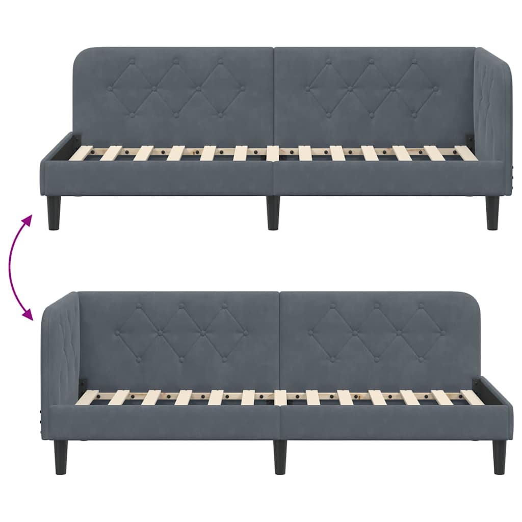 Corner Bed Frame Dark Grey 80 X 200 Cm Velvet