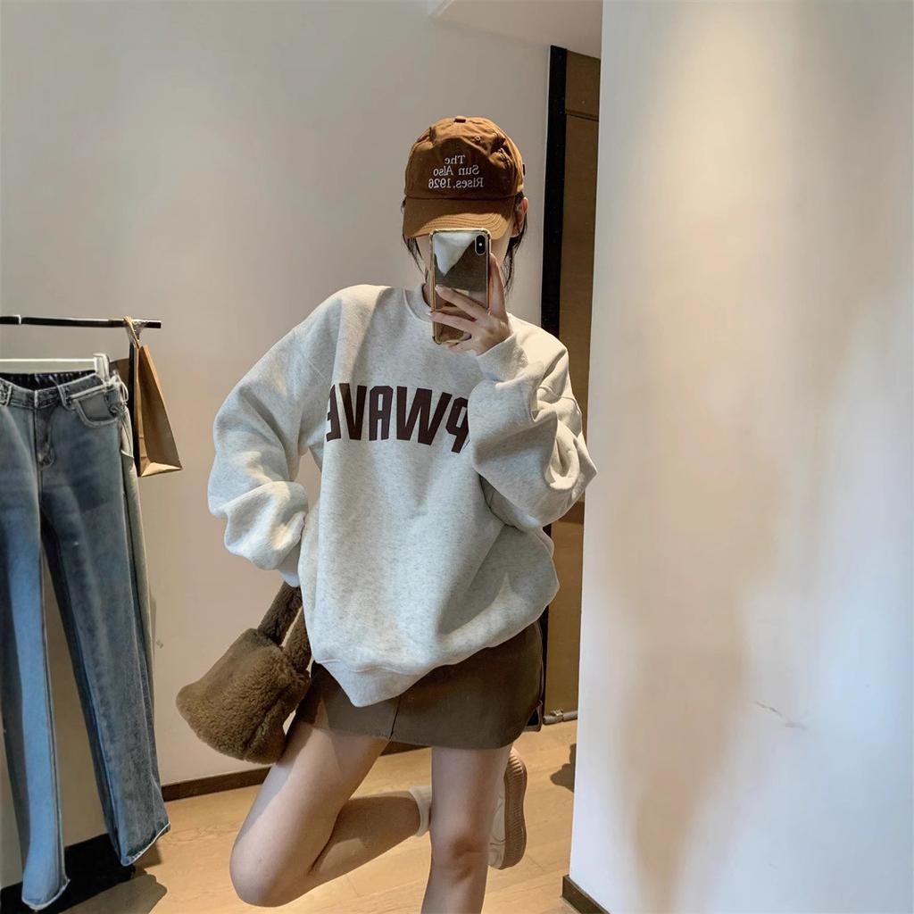 Korean Loose Sweatshirt for Women In Autumn and Winter New Style Small Lazy Round Neck Design and Outer Top