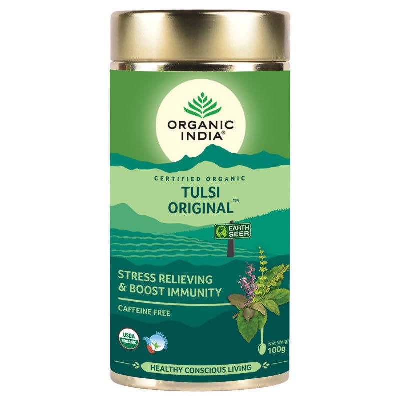 ORGANIC INDIA Tulsi Original Loose Leaf Herbal Tea 100 G Pack For Relaxing Daily Brewing And Natural Aromatic Experience