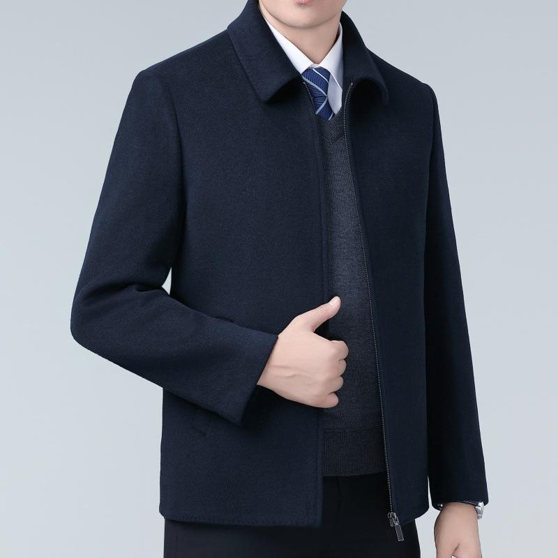 

Двустороннее шерстяное кашемировое пальто для мужчин, зимнее короткое пальто с лацканами на пуху, шерстяное пальто для пап среднего возраста 195